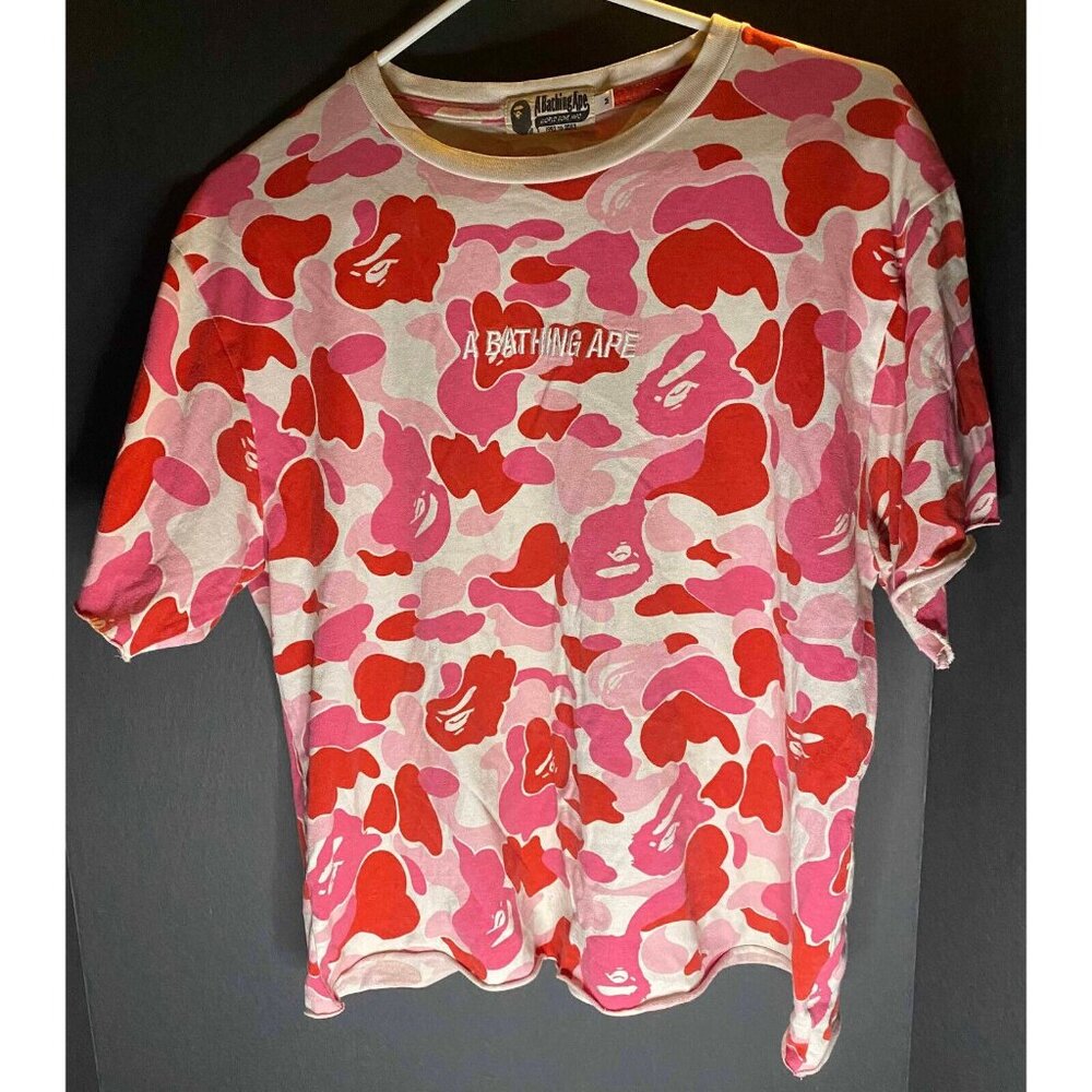 BAPE Pink ABC Camo Tee Mens M T-Shirt Chopped Cropped Y2K A Bathing Ape